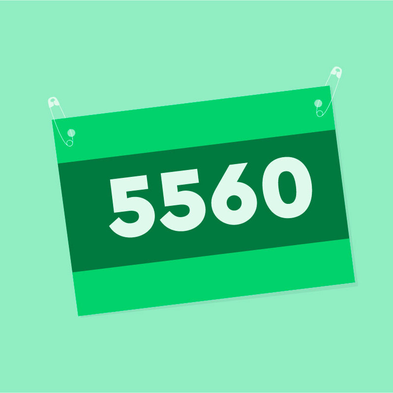 A dark green race competitor number on a light green background.