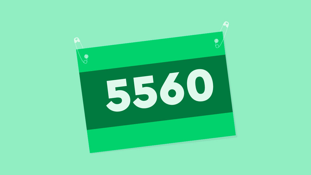 A dark green race competitor number on a light green background.