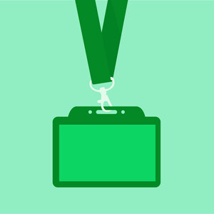 A dark green lanyard on a light green background.