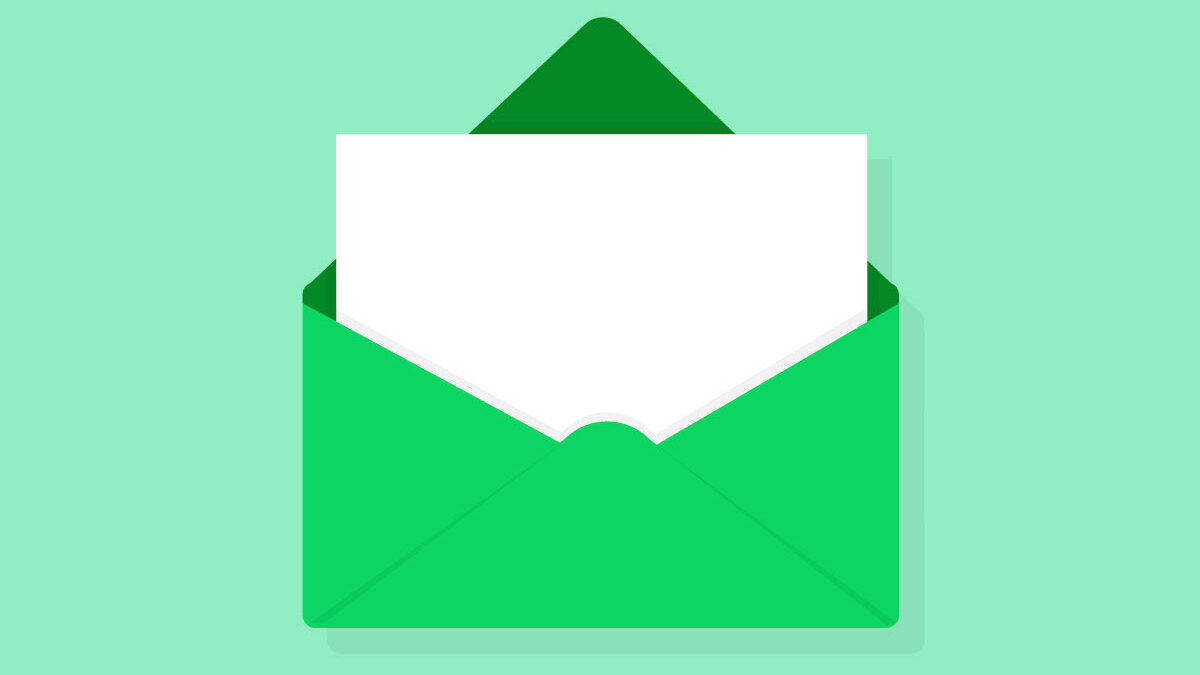 A green envelope on a light green background.