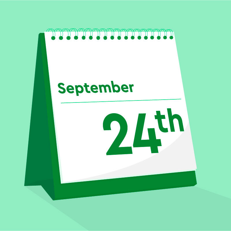 A desk calendar showing September 24th on a light green background.