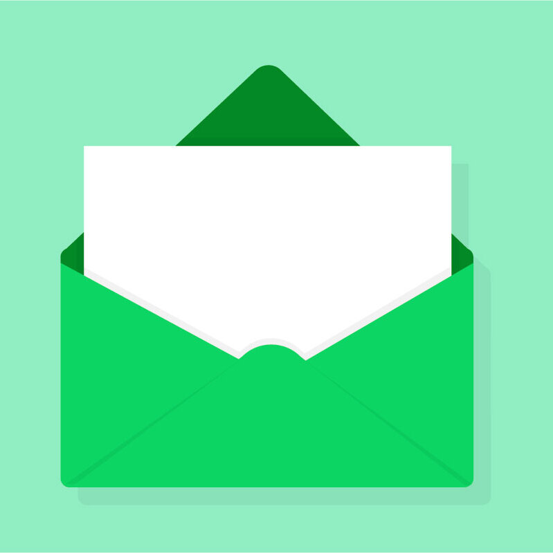 A green envelope on a light green background.