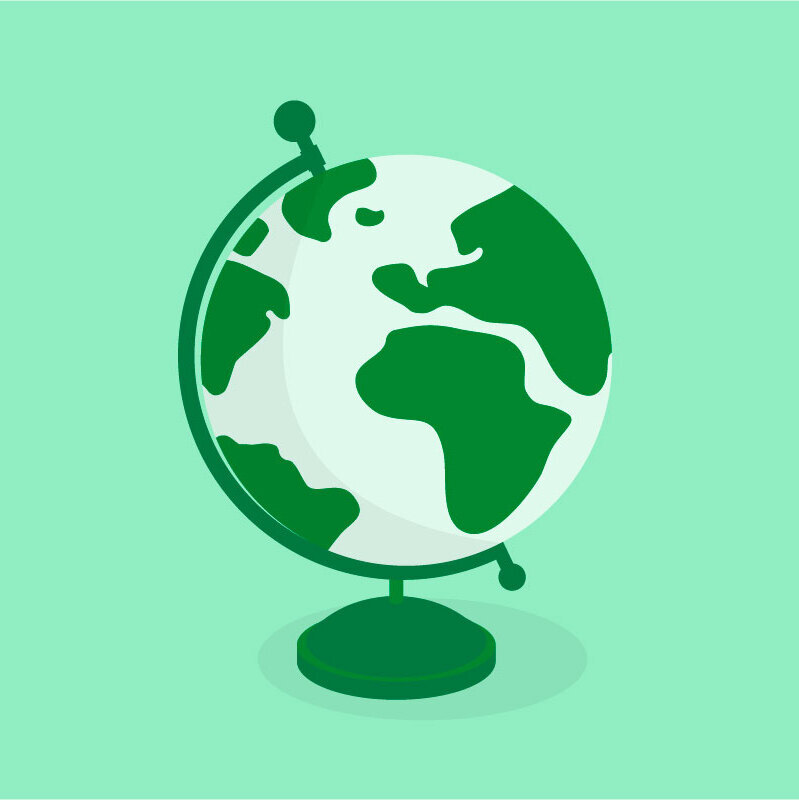 Illustration of a globe on a light green background.
