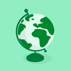 Illustration of a globe on a light green background.