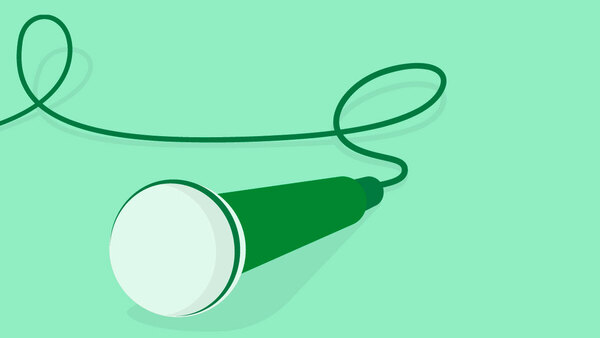 A dark green microphone on a light green background.
