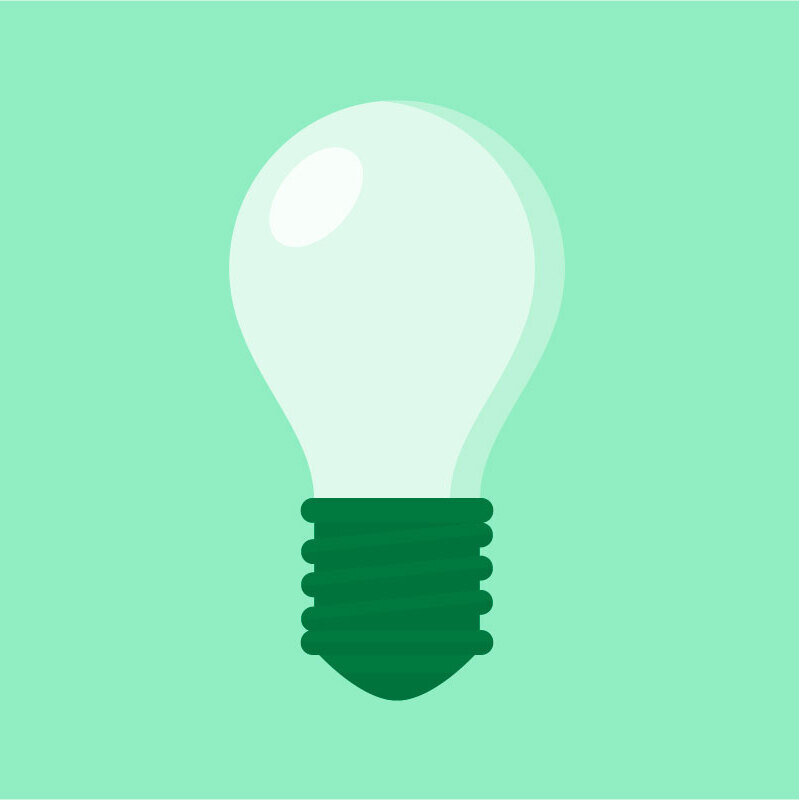 A lightbulb on a light green background.