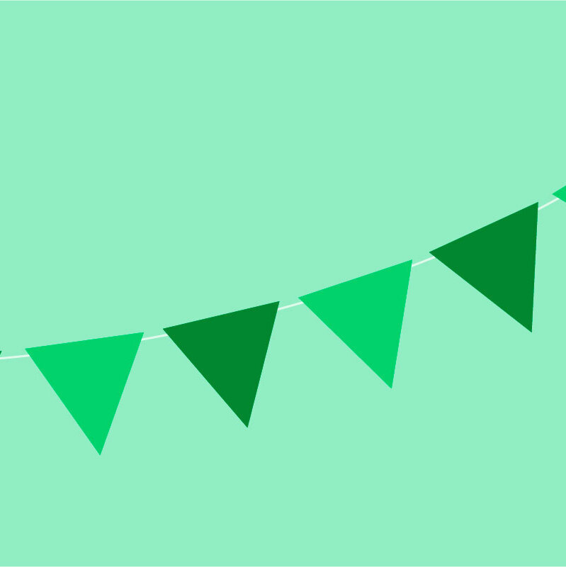 Green bunting on a light green background.